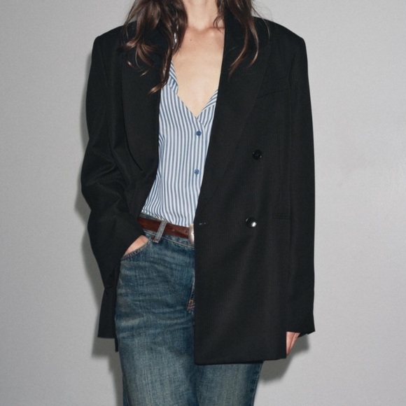 Zara NWT black double breasted oversized blazer